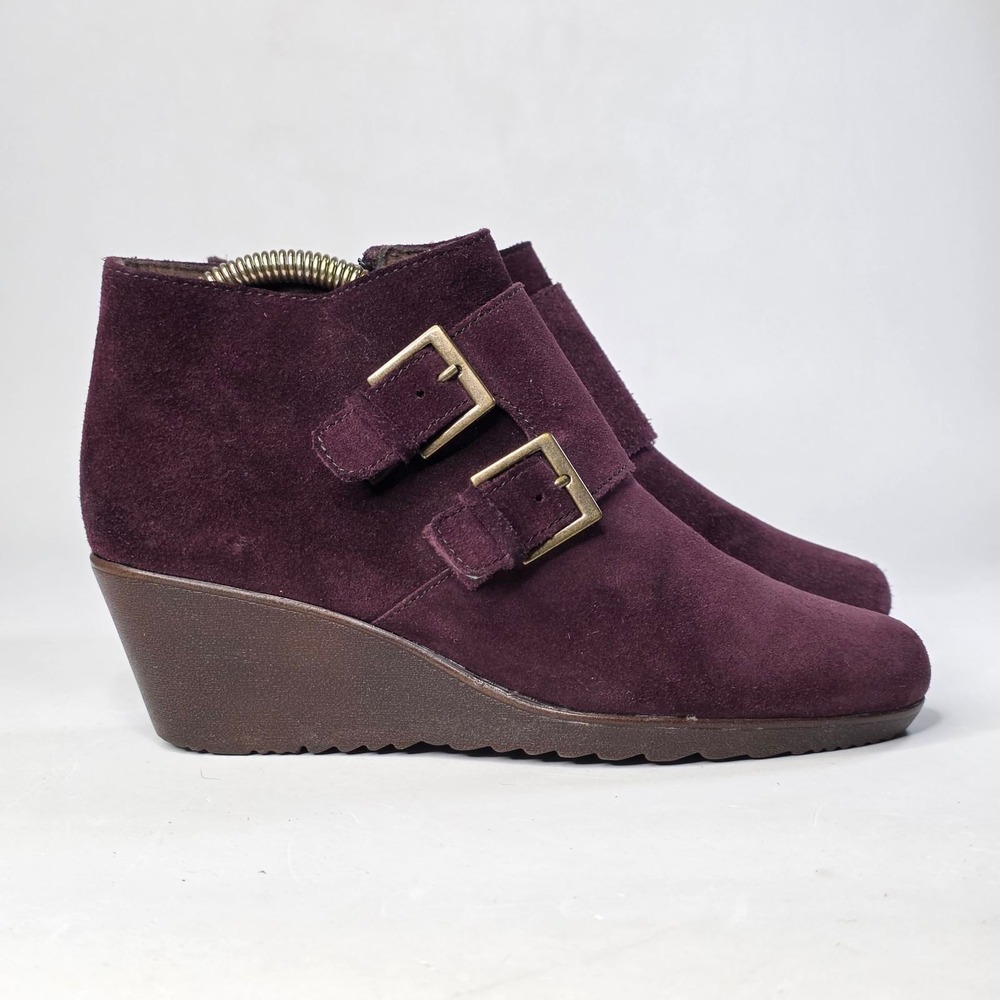 Munro American Wedge Boots Size 6.5 M Plum Purple Suede Double Monk Strap Zip